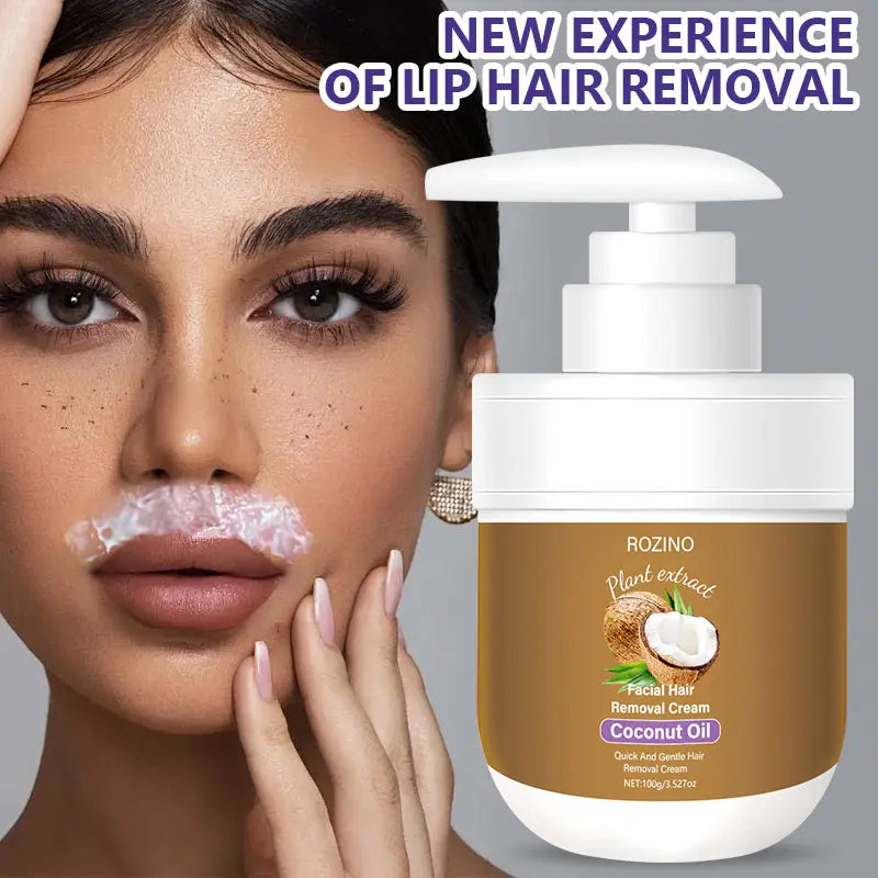 ROZINO Coconut Oil Hair Removal Cream | Gentle & Painless Depilatory for Face, Lips, Arms & Legs | 100g